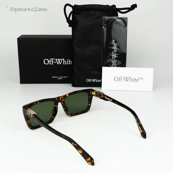 Off-White Men Sunglasses Havana Green Square OERI13E ALBANY 6055 NEW AUTHENTIC - Picture 9 of 9